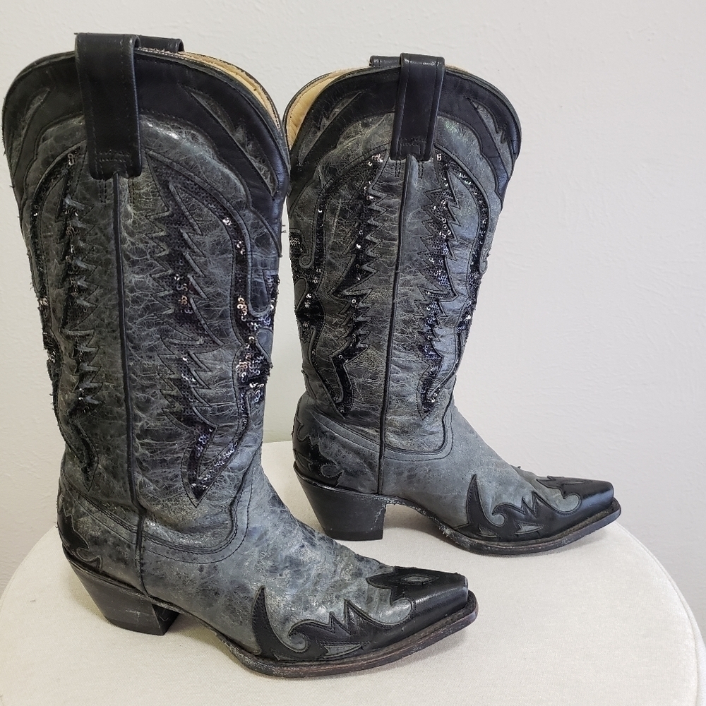 Corral Eagle Sequin Inlay Snip Toe Cowgirl Boots - Picture 3 of 16